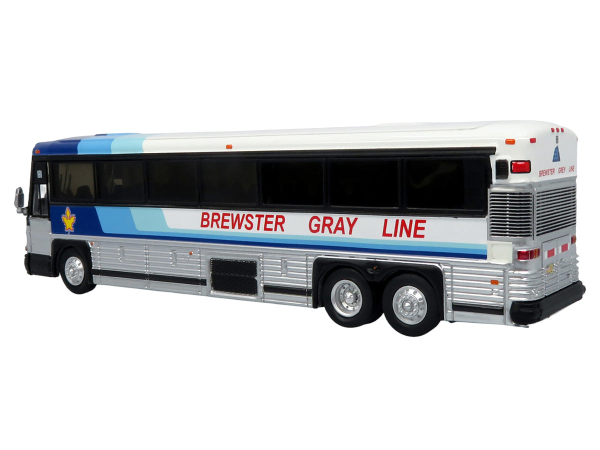2001 MCI D4000 Coach Bus "Brewster Gray Line" White with Blue Stripes "Vintage Bus & Motorcoach Collection" Limited Edition to 504 pieces Worldwide 1/87 (HO) Diecast Model by Iconic Replicas by Iconic Replicas