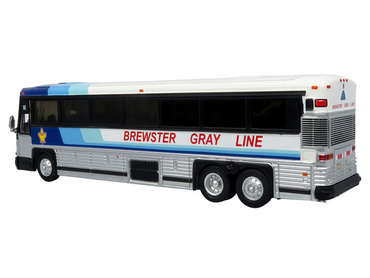 2001 MCI D4000 Coach Bus "Brewster Gray Line" White with Blue Stripes "Vintage Bus & Motorcoach Collection" Limited Edition to 504 pieces Worldwide 1/87 (HO) Diecast Model by Iconic Replicas by Iconic Replicas