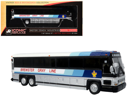 2001 MCI D4000 Coach Bus "Brewster Gray Line" White with Blue Stripes "Vintage Bus & Motorcoach Collection" Limited Edition to 504 pieces Worldwide 1/87 (HO) Diecast Model by Iconic Replicas by Iconic Replicas