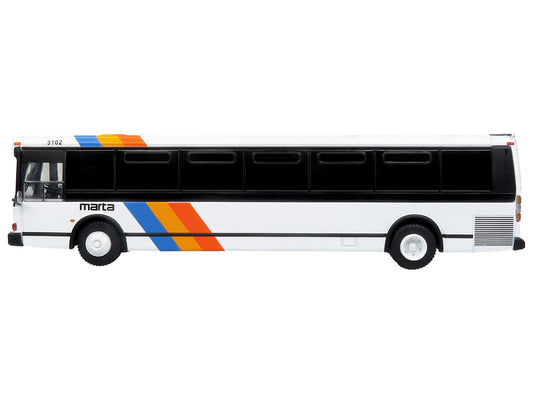 1980 Grumman 870 Advanced Design Transit Bus "MARTA Atlanta" White with Stripes "Vintage Bus & Motorcoach Collection" Limited Edition 1/87 (HO) Diecast Model by Iconic Replicas by Iconic Replicas
