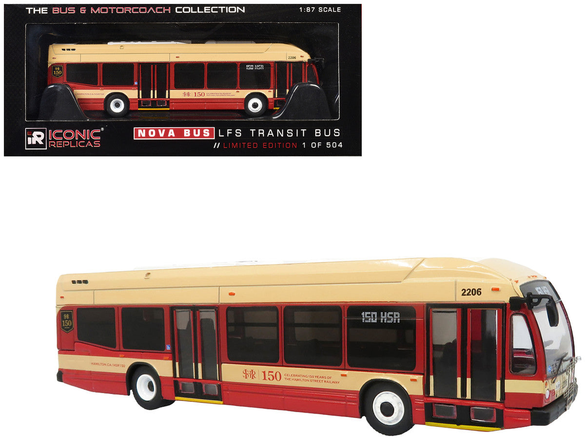 Nova Bus LFS HEV Transit Bus "Hamilton Street Railway 150th Anniversary" Cream and Red "The Bus & Motorcoach Collection" Limited Edition to 504 pieces Worldwide 1/87 (HO) Diecast Model by Iconic Replicas by Iconic Replicas