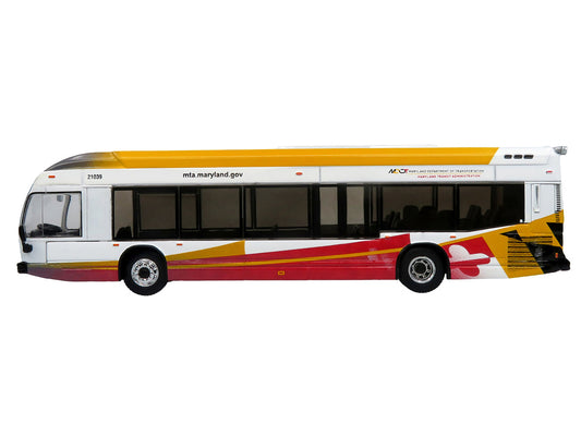 Nova Bus LFSH Hybrid Transit Bus "MTA Maryland" White with Red and Yellow Graphics "The Bus & Motorcoach Collection" Limited Edition to 504 pieces Worldwide 1/87 (HO) Diecast Model by Iconic Replicas by Iconic Replicas
