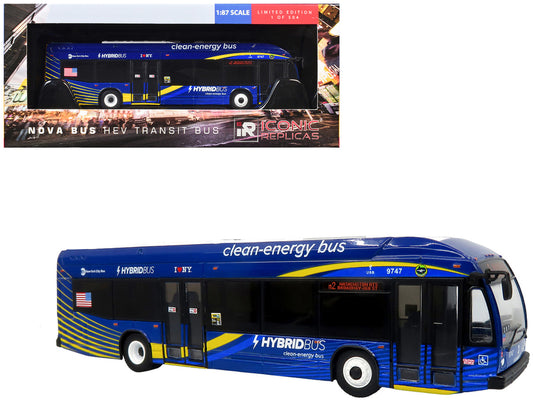 Nova Bus LFSH HEV Hybrid Transit Bus "MTA New York City" Blue with Yellow Graphics Limited Edition to 504 pieces Worldwide 1/87 (HO) Diecast Model by Iconic Replicas by Iconic Replicas