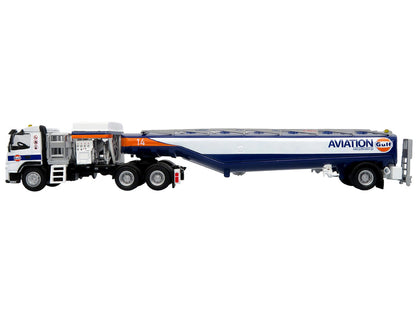 Volvo FM500 with Esterer Aviation Refueling Tanker Truck "Gulf Aviation" White with Blue Stripes Limited Edition 1/87 (HO) Diecast Model by Iconic Replicas by Iconic Replicas