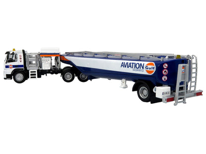 Volvo FM500 with Esterer Aviation Refueling Tanker Truck "Gulf Aviation" White with Blue Stripes Limited Edition 1/87 (HO) Diecast Model by Iconic Replicas by Iconic Replicas