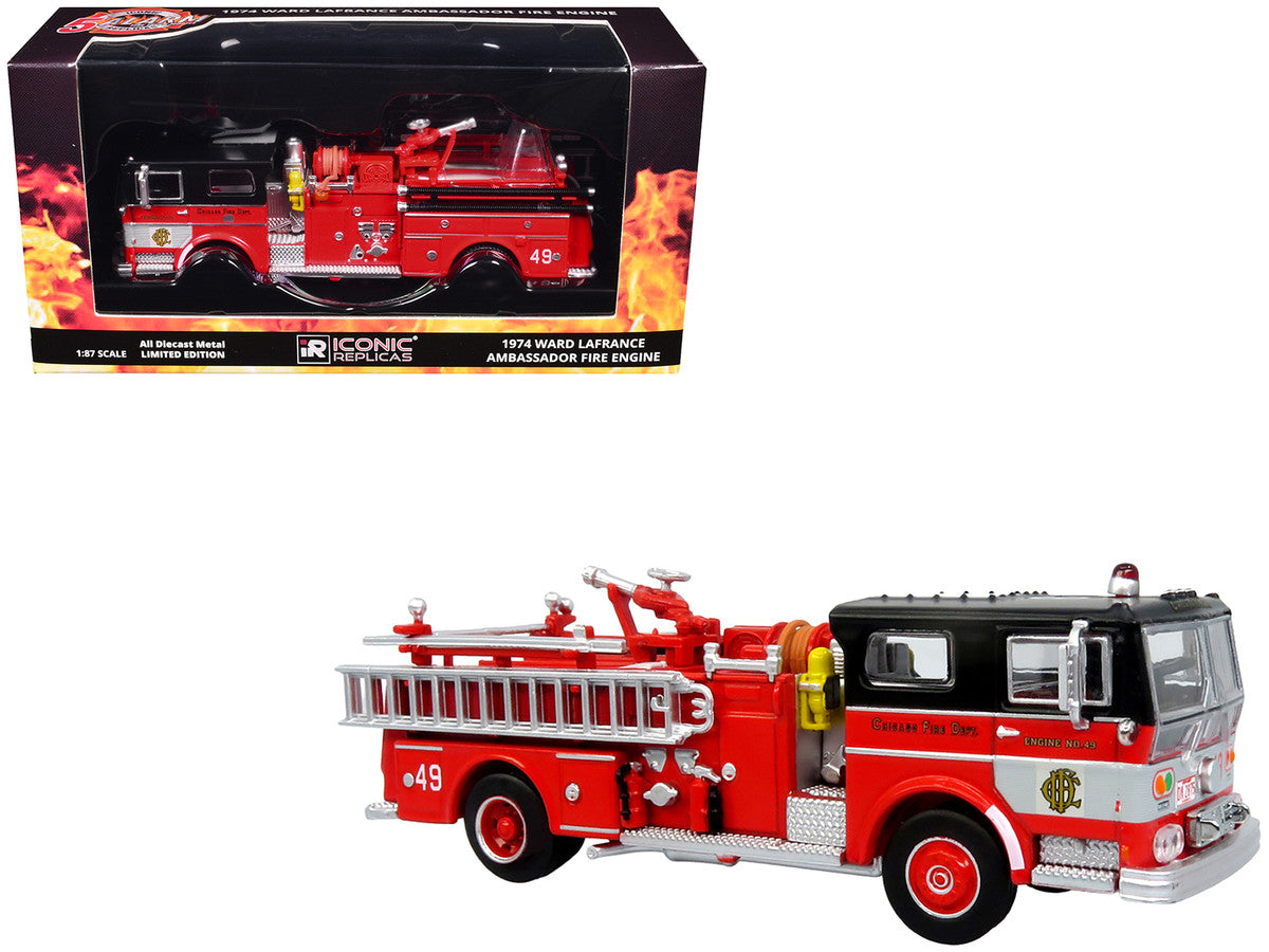 1974 Ward LaFrance Fire Engine "Chicago Fire Department - Engine 49" Red with Black Top "5 Alarm" Series Limited Edition 1/87 (HO) Diecast Model by Iconic Replicas by Iconic Replicas