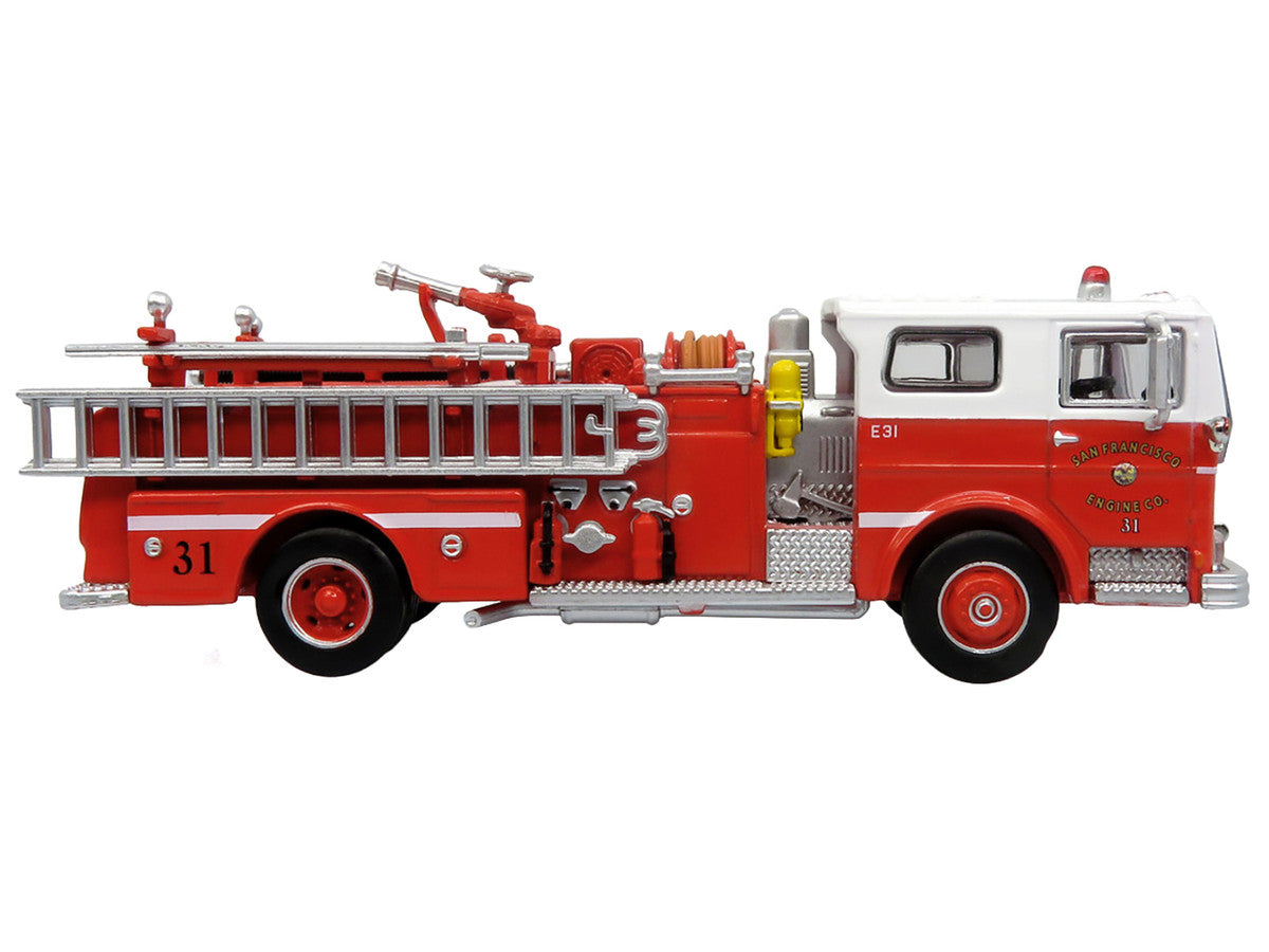 1974 Ward LaFrance Fire Engine "San Francisco Fire Department – Engine 31" Red with White Top "5 Alarm" Series Limited Edition 1/87 (HO) Diecast Model by Iconic Replicas by Iconic Replicas
