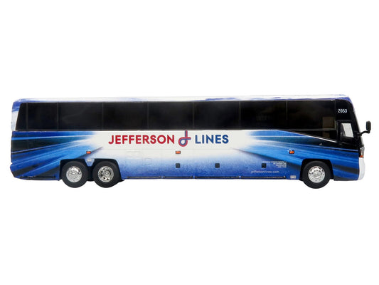 MCI D4520 Commuter Coach Bus "Jefferson Lines" White with Blue Graphics "The Bus & Motorcoach Collection" Limited Edition to 504 pieces Worldwide 1/87 (HO) Scale Diecast Model by Iconic Replicas by Iconic Replicas