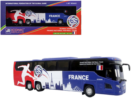 Scania Touring HD Coach Bus "France National Football Team" Blue with Graphics "International Federation of the Global Game" Series Limited Edition to 504 pieces Worldwide 1/87 (HO) Diecast Model by Iconic Replicas by Iconic Replicas