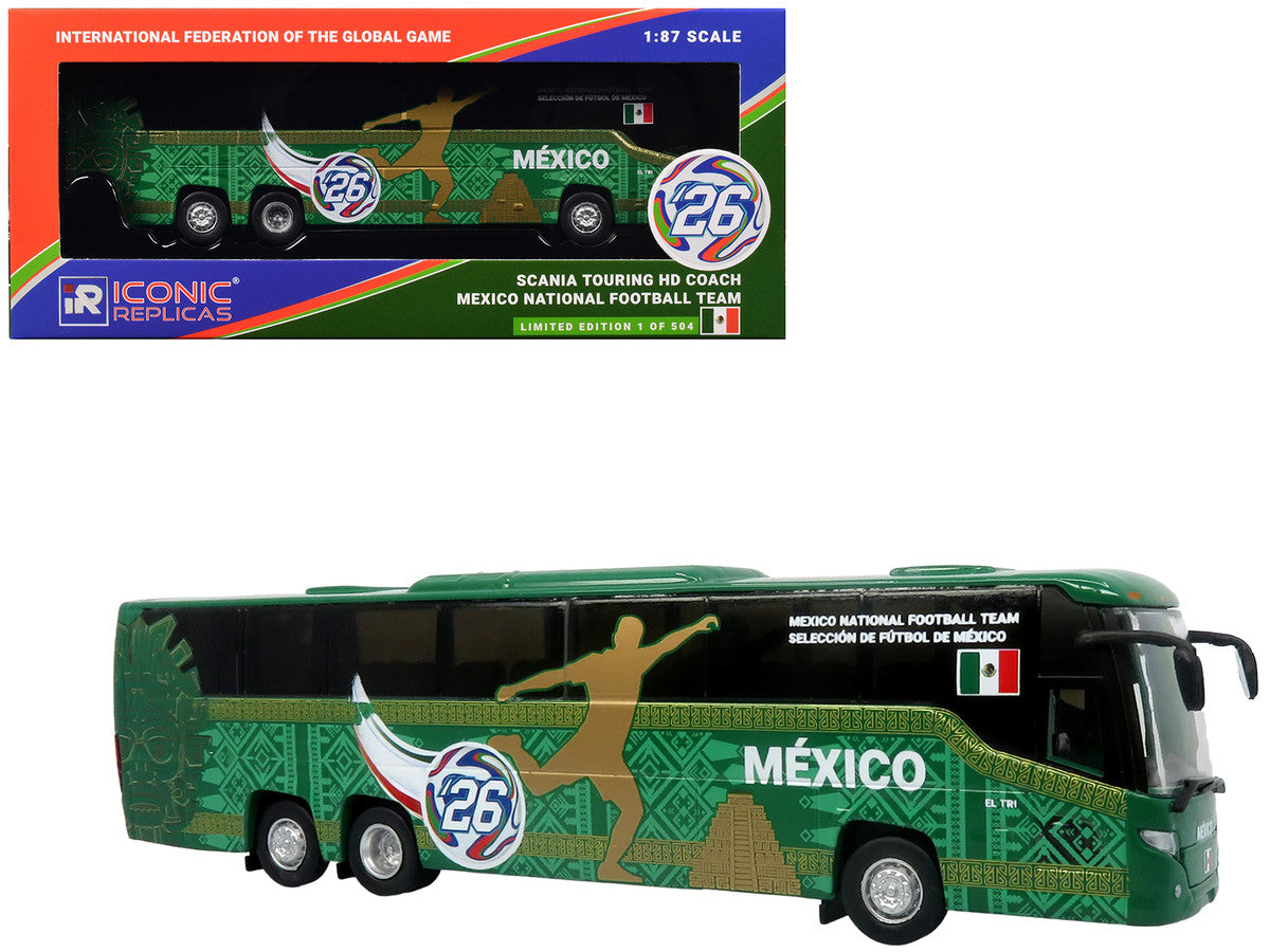 Scania Touring HD Coach Bus "Mexico National Football Team" Green with Graphics "International Federation of the Global Game" Series Limited Edition to 504 pieces Worldwide 1/87 (HO) Diecast Model by Iconic Replicas by Iconic Replicas