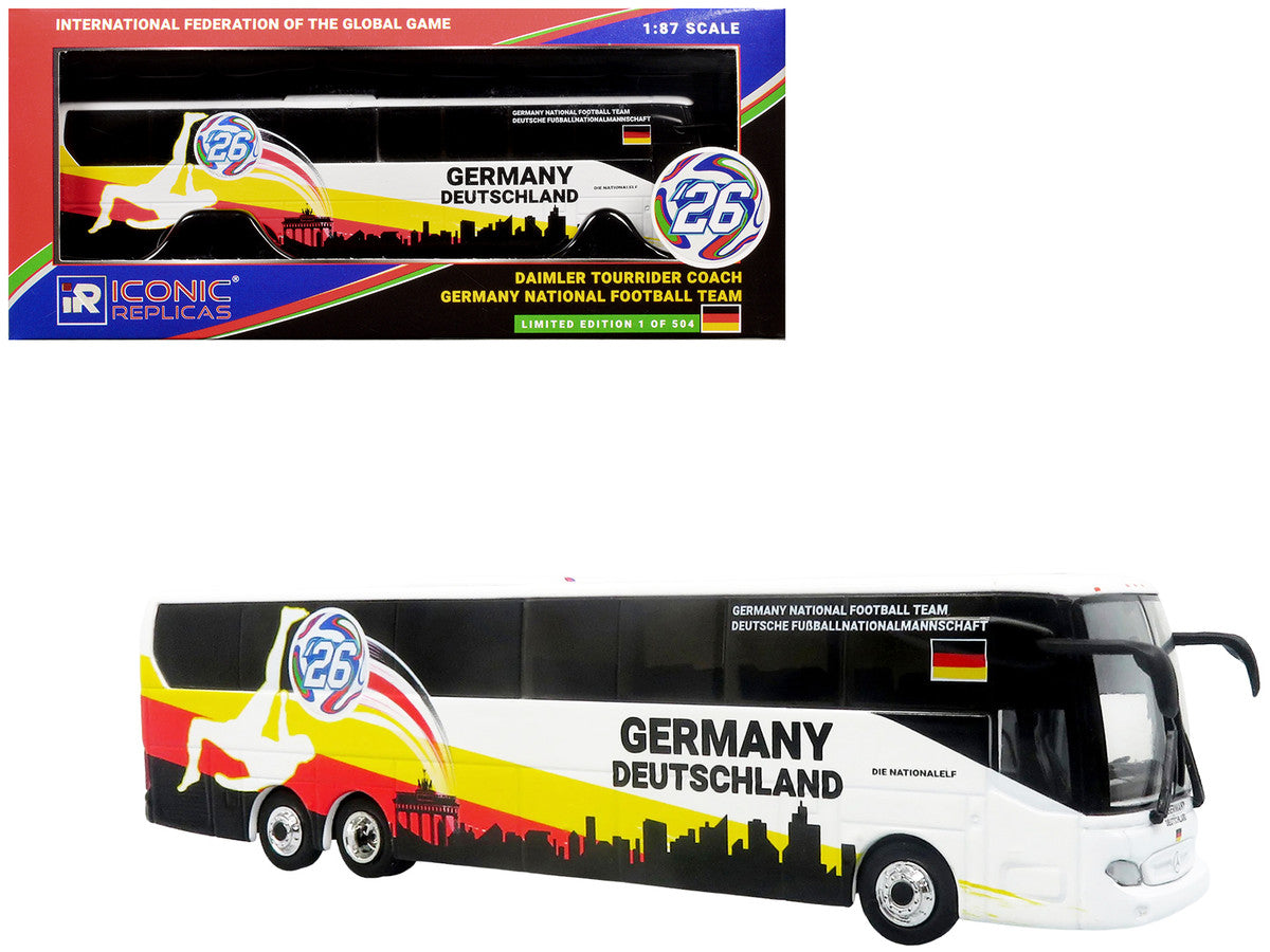 Daimler Tourrider Coach Bus "Germany National Football Team" White with Graphics "International Federation of the Global Game" Series Limited Edition to 504 pieces Worldwide 1/87 (HO) Diecast Model by Iconic Replicas by Iconic Replicas