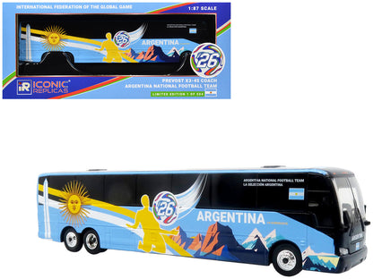Prevost X3-45 Coach Bus "Argentina National Football Team" Blue with Graphics "International Federation of the Global Game" Series Limited Edition to 504 pieces Worldwide 1/87 (HO) Diecast Model by Iconic Replicas by Iconic Replicas