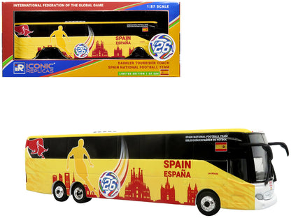 Daimler Tourrider Coach Bus "Spain National Football Team" Yellow with Graphics "International Federation of the Global Game" Series Limited Edition to 504 pieces Worldwide 1/87 (HO) Diecast Model by Iconic Replicas by Iconic Replicas