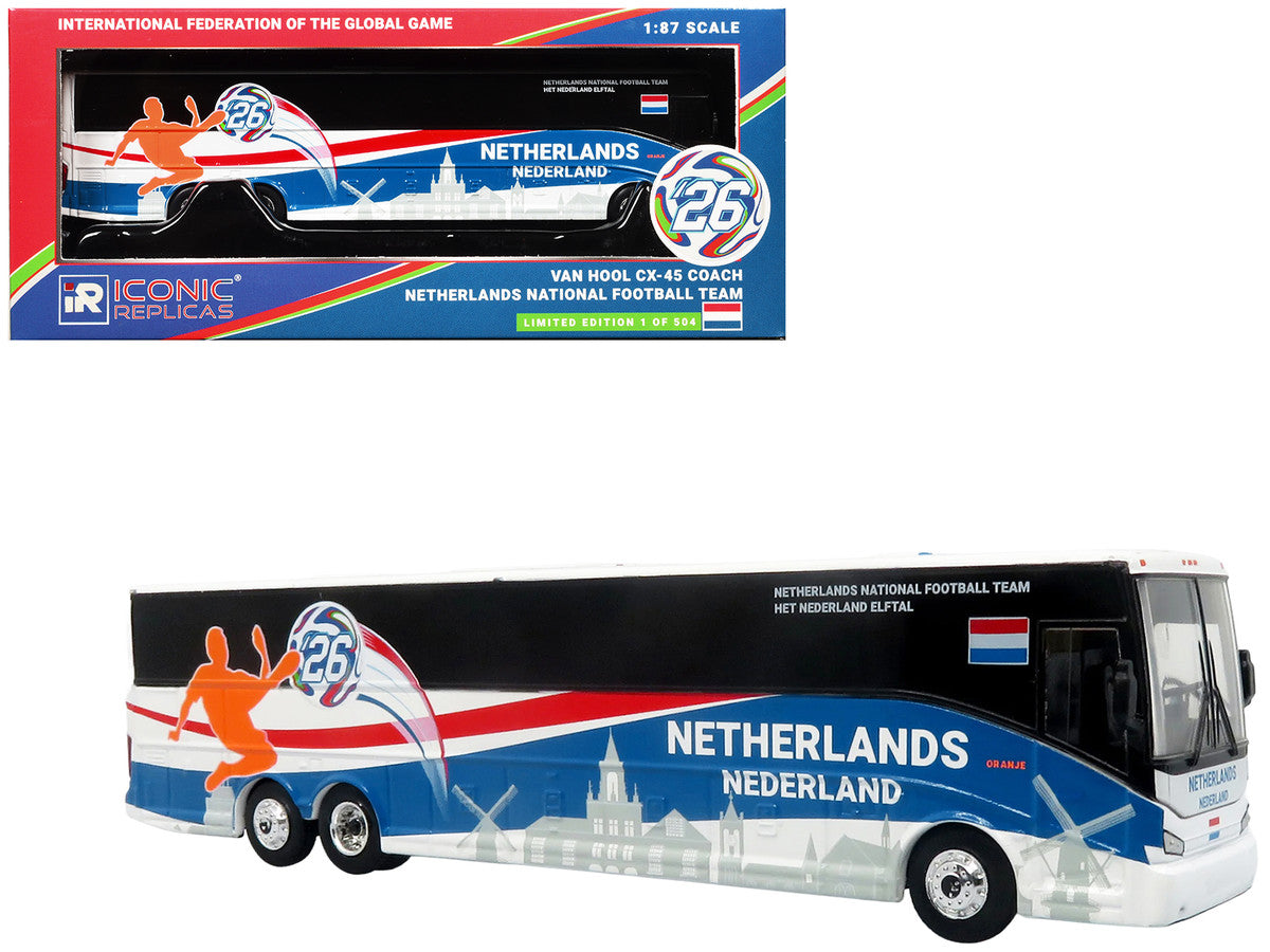 Van Hool CX-45 Coach Bus "Netherlands National Football Team" White with Graphics "International Federation of the Global Game" Series Limited Edition to 504 pieces Worldwide 1/87 (HO) Diecast Model by Iconic Replicas by Iconic Replicas