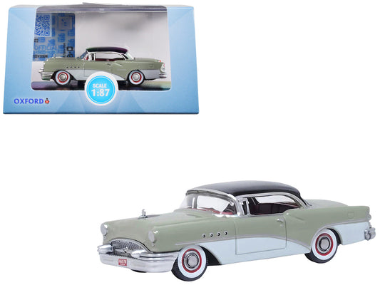 1955 Buick Century Windsor Gray and Dover White with Carlsbad Black Top 1/87 (HO) Scale Diecast Model Car by Oxford Diecast by Oxford Diecast