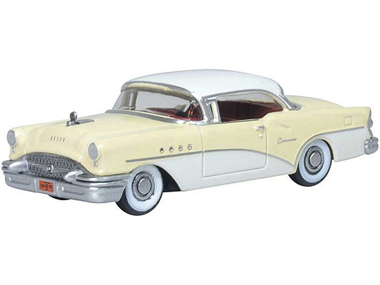 1955 Buick Century Condor Yellow and Dover White with Red Interior 1/87 (HO) Scale Diecast Model Car by Oxford Diecast by Oxford Diecast