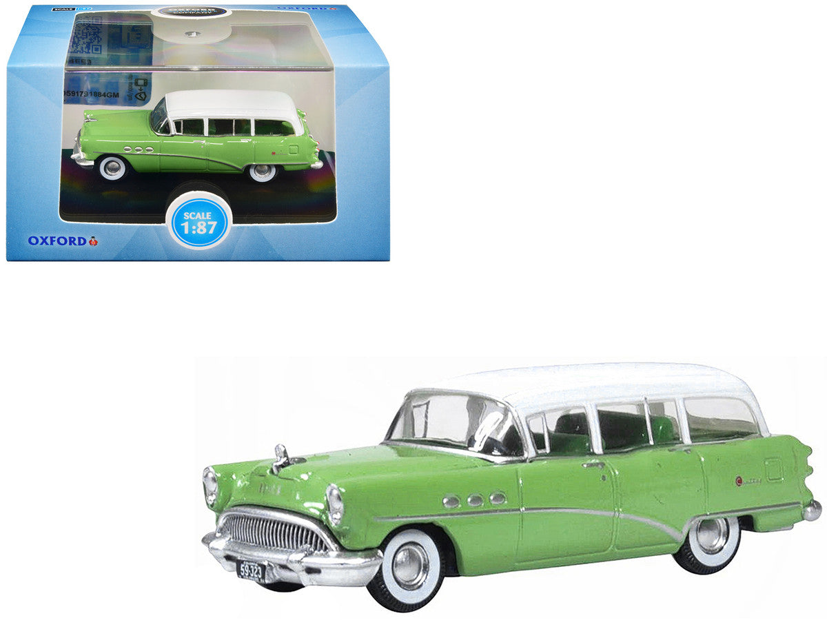 1954 Buick Century Estate Wagon Willow Green and White 1/87 (HO) Scale Diecast Model Car by Oxford Diecast by Oxford Diecast