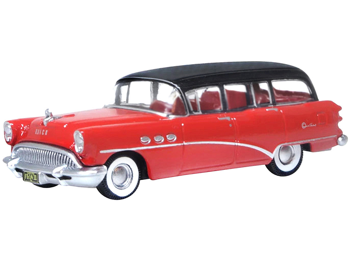1954 Buick Century Estate Wagon Matador Red and Carlsbad Black with Red Interior 1/87 (HO) Scale Diecast Model Car by Oxford Diecast by Oxford Diecast