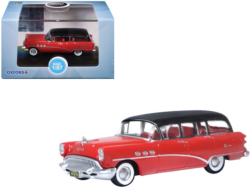 1954 Buick Century Estate Wagon Matador Red and Carlsbad Black with Red Interior 1/87 (HO) Scale Diecast Model Car by Oxford Diecast by Oxford Diecast