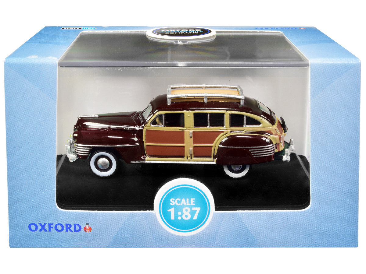 1942 Chrysler Town and Country Woody Wagon Regal Maroon with Roof Rack 1/87 (HO) Scale Diecast Model Car by Oxford Diecast by Oxford Diecast