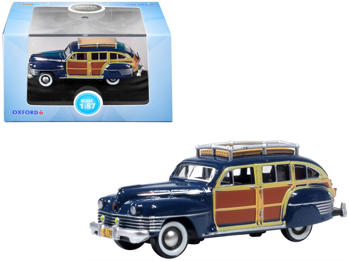 1942 Chrysler Town & Country Woody Wagon South Sea Blue with Wood Panels and Roof Rack 1/87 (HO) Scale Diecast Model Car by Oxford Diecast by Oxford Diecast