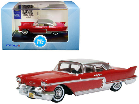 1957 Cadillac Eldorado Brougham Dakota Red with Silver Metallic Top 1/87 (HO) Scale Diecast Model Car by Oxford Diecast by Oxford Diecast