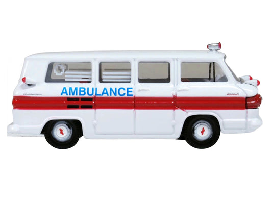 1962 Chevrolet Corvair Greenbrier AmbleWagon Ambulance White with Red Stripes 1/87 (HO) Scale Diecast Model Car by Oxford Diecast by Oxford Diecast