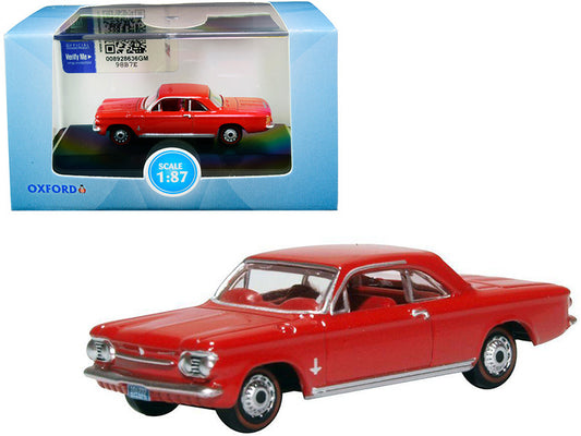1963 Chevrolet Corvair Coupe Riverside Red with Red Interior 1/87 (HO) Scale Diecast Model Car by Oxford Diecast by Oxford Diecast