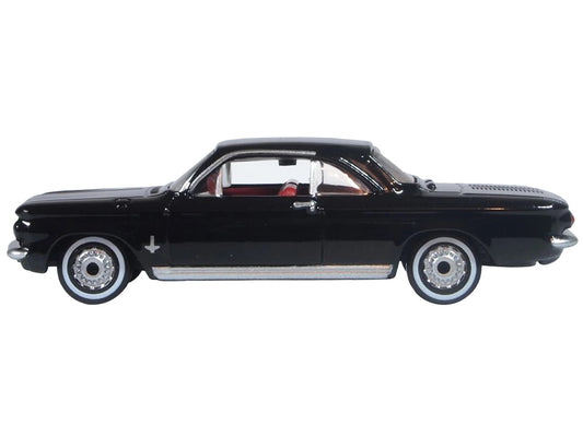1963 Chevrolet Corvair Coupe Tuxedo Black with Red Interior 1/87 (HO) Scale Diecast Model Car by Oxford Diecast by Oxford Diecast