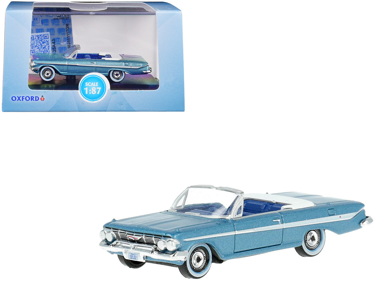 1961 Chevrolet Impala Convertible Jewel Blue Metallic and White with Blue Interior 1/87 (HO) Scale Diecast Model Car by Oxford Diecast by Oxford Diecast