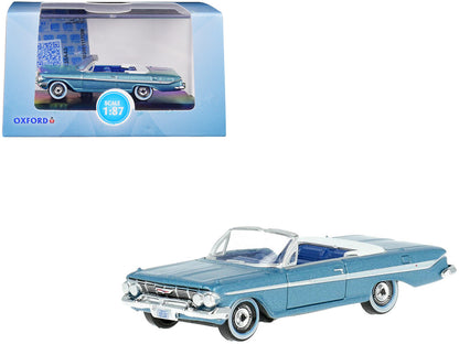 1961 Chevrolet Impala Convertible Jewel Blue Metallic and White with Blue Interior 1/87 (HO) Scale Diecast Model Car by Oxford Diecast by Oxford Diecast
