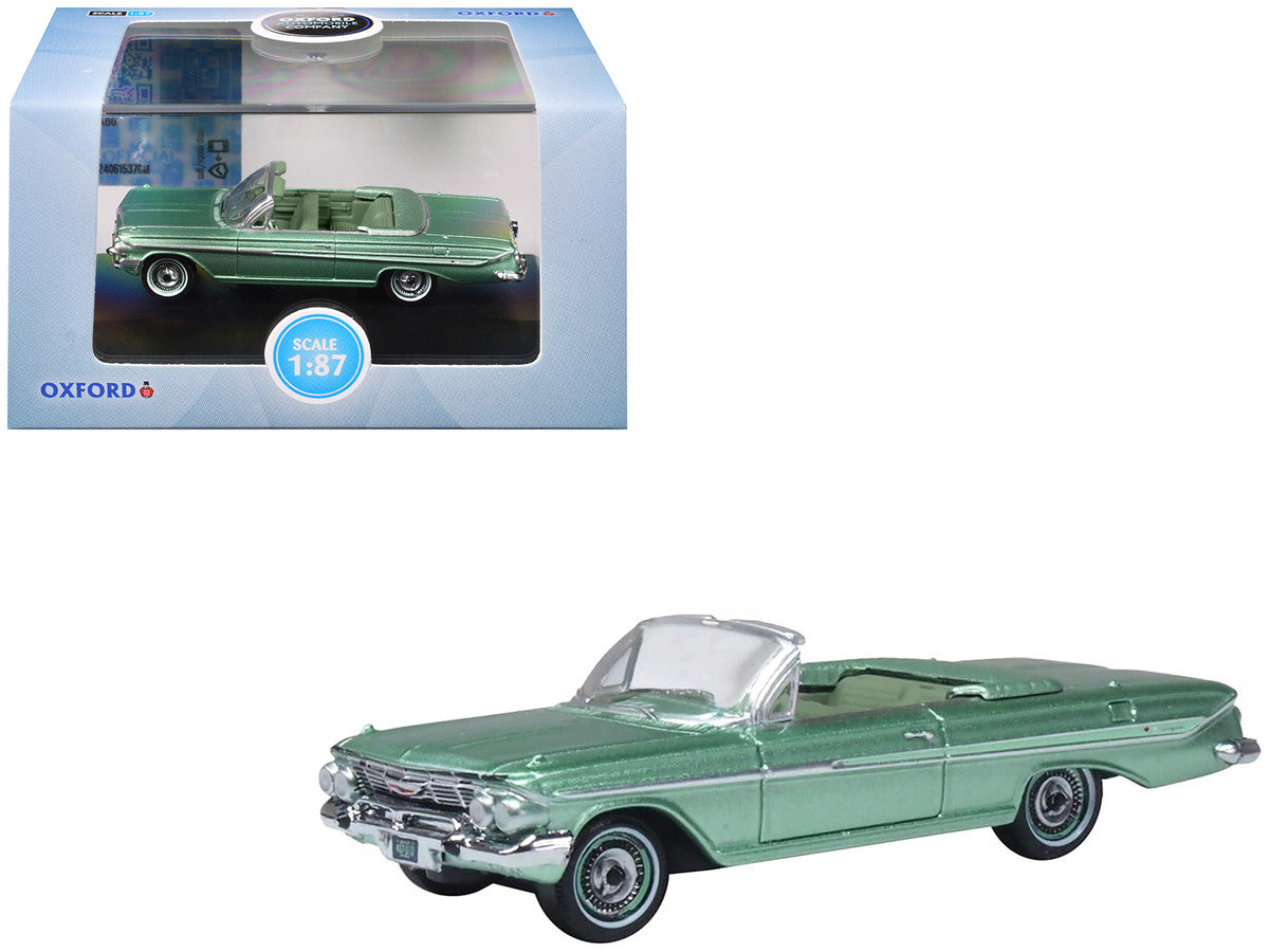 1961 Chevrolet Impala Convertible Arbor Green Metallic with Green Interior 1/87 (HO) Scale Diecast Model Car by Oxford Diecast by Oxford Diecast