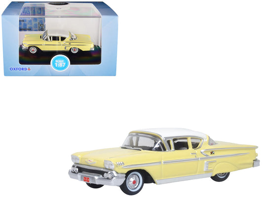 1958 Chevrolet Impala Sport Colonial Cream with Snowcrest White Top 1/87 (HO) Scale Diecast Model Car by Oxford Diecast by Oxford Diecast