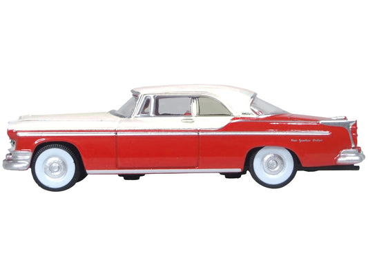 1955 Chrysler New Yorker Deluxe St. Regis Tango Red and Platinum Metallic 1/87 (HO) Scale Diecast Model Car by Oxford Diecast by Oxford Diecast
