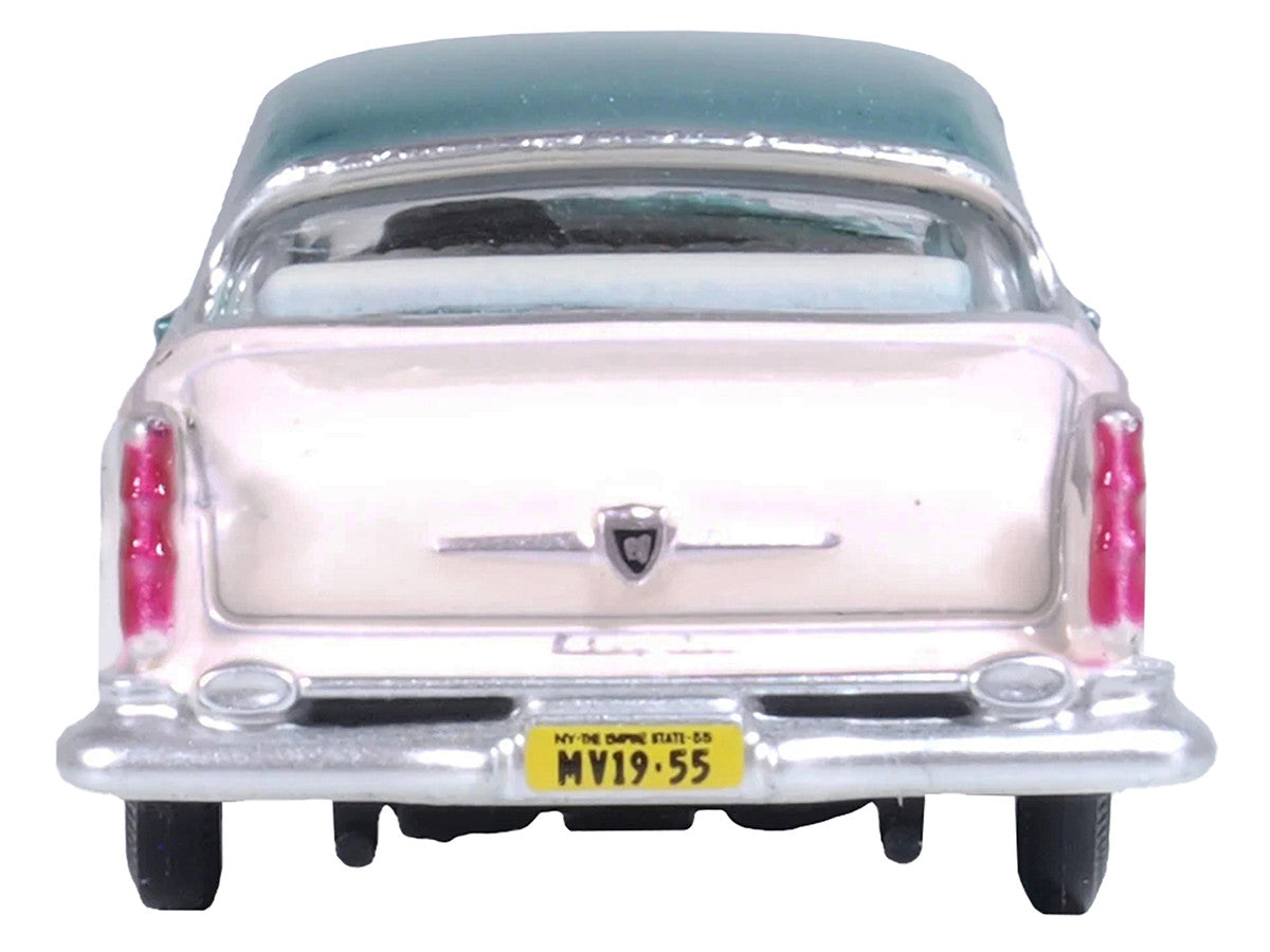 1955 Chrysler New Yorker Deluxe St. Regis Jade Green Metallic and Cream 1/87 (HO) Scale Diecast Model Car by Oxford Diecast by Oxford Diecast