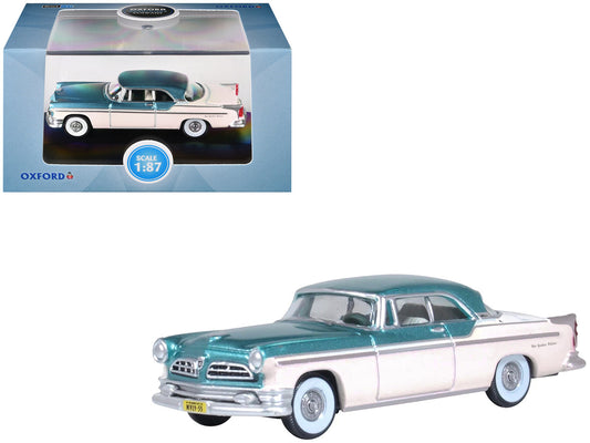 1955 Chrysler New Yorker Deluxe St. Regis Jade Green Metallic and Cream 1/87 (HO) Scale Diecast Model Car by Oxford Diecast by Oxford Diecast