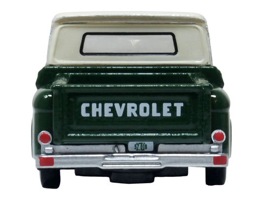 1965 Chevrolet C10 Stepside Pickup Truck Dark Green with Ivory Top 1/87 (HO) Scale Diecast Model Car by Oxford Diecast by Oxford Diecast