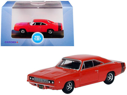 1968 Dodge Charger Bright Red with Black Stripes 1/87 (HO) Scale Diecast Model Car by Oxford Diecast by Oxford Diecast
