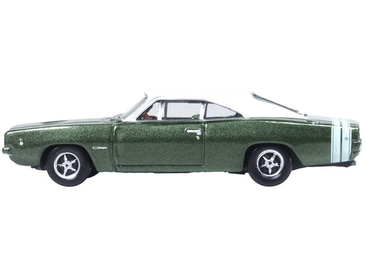 1968 Dodge Charger Racing Green Metallic with White Top and Tail Stripe 1/87 (HO) Scale Diecast Model Car by Oxford Diecast by Oxford Diecast