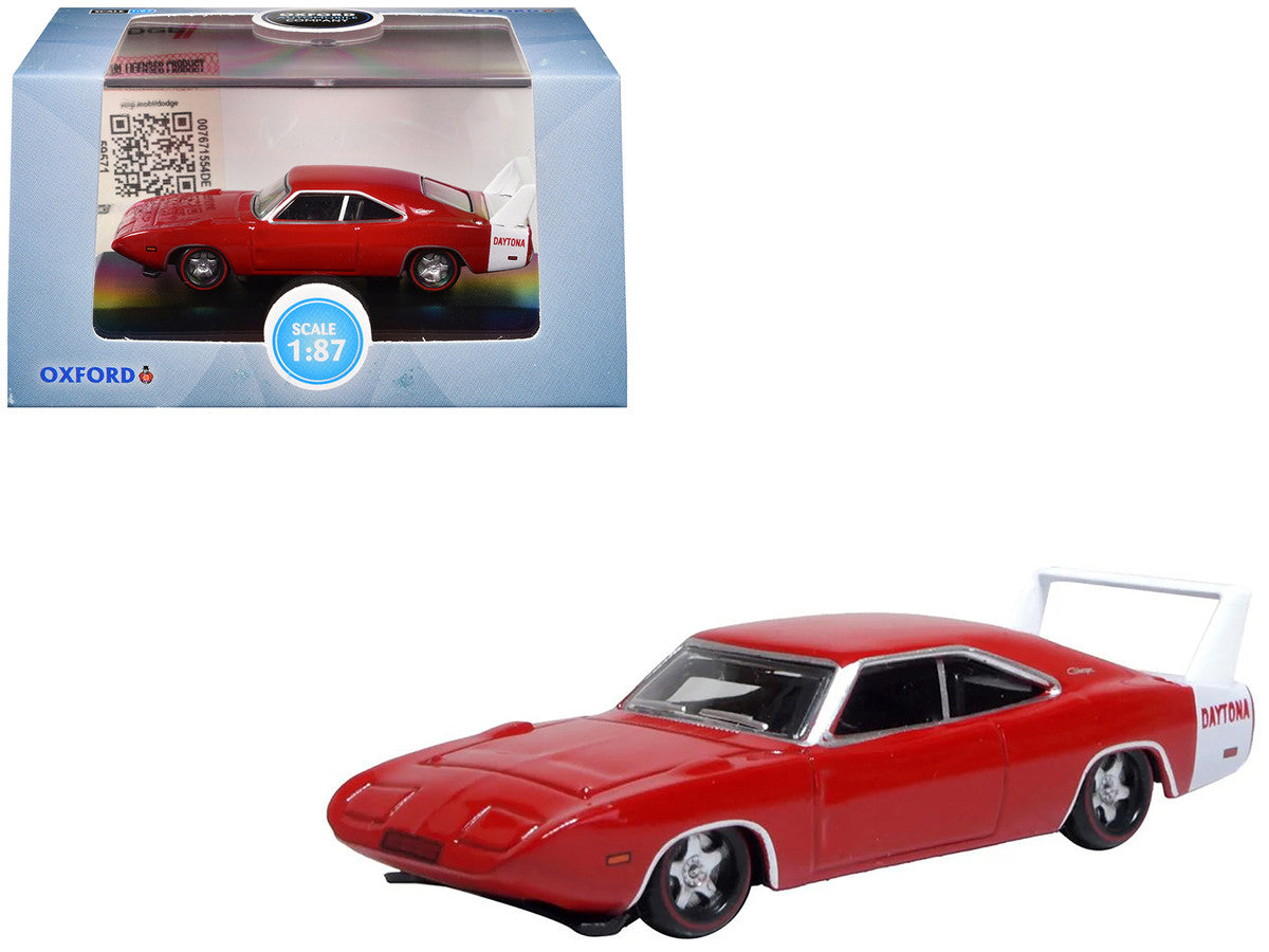 1969 Dodge Charger Daytona Red with White Stripe 1/87 (HO) Scale Diecast Model Car by Oxford Diecast by Oxford Diecast