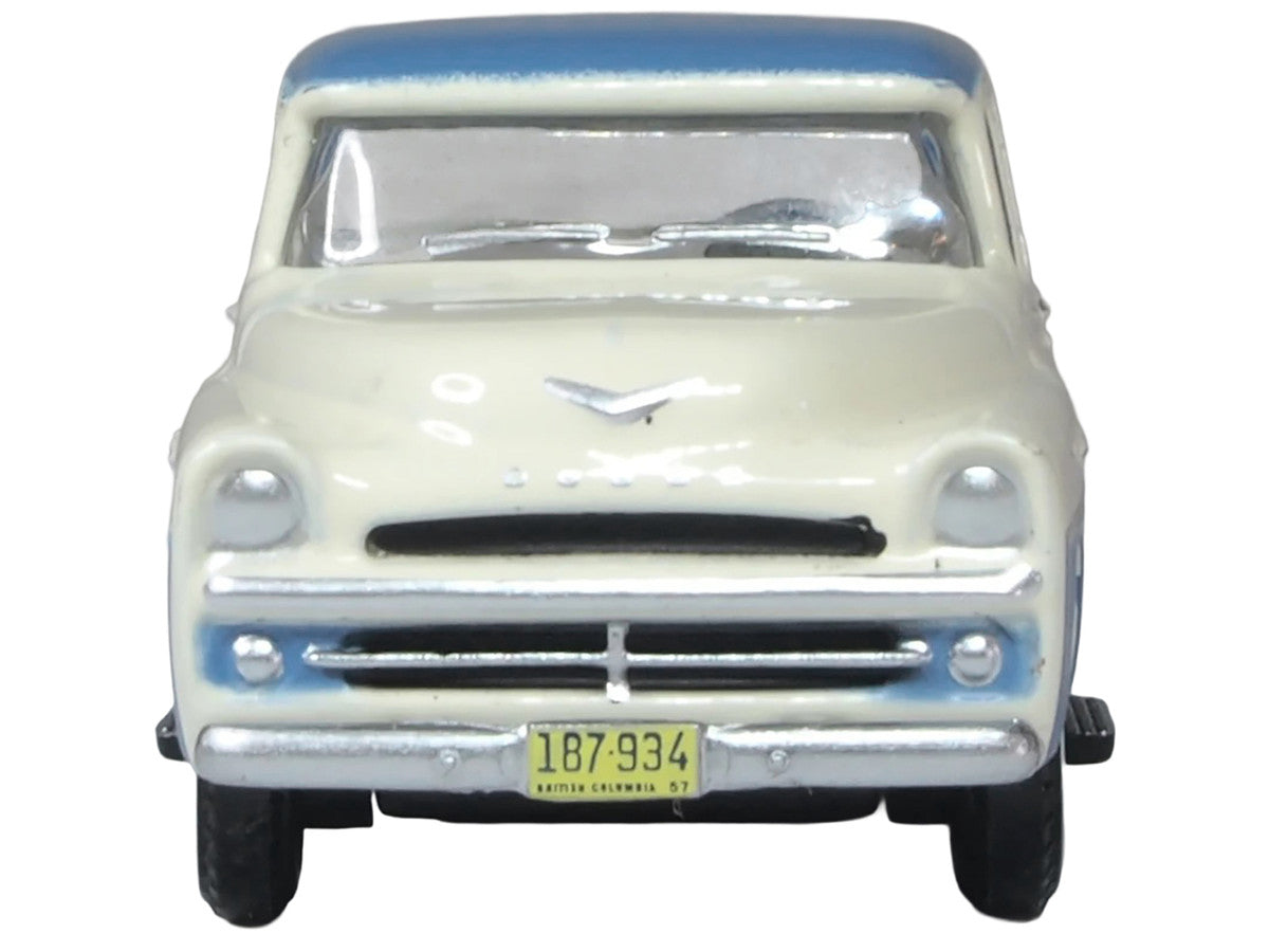 1957 Dodge D100 Sweptside Pickup Truck Ice Blue and Glacier White 1/87 (HO) Scale Diecast Model Car by Oxford Diecast by Oxford Diecast