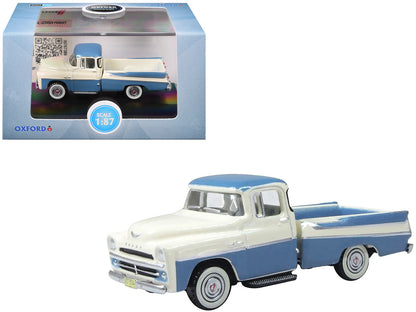 1957 Dodge D100 Sweptside Pickup Truck Ice Blue and Glacier White 1/87 (HO) Scale Diecast Model Car by Oxford Diecast by Oxford Diecast