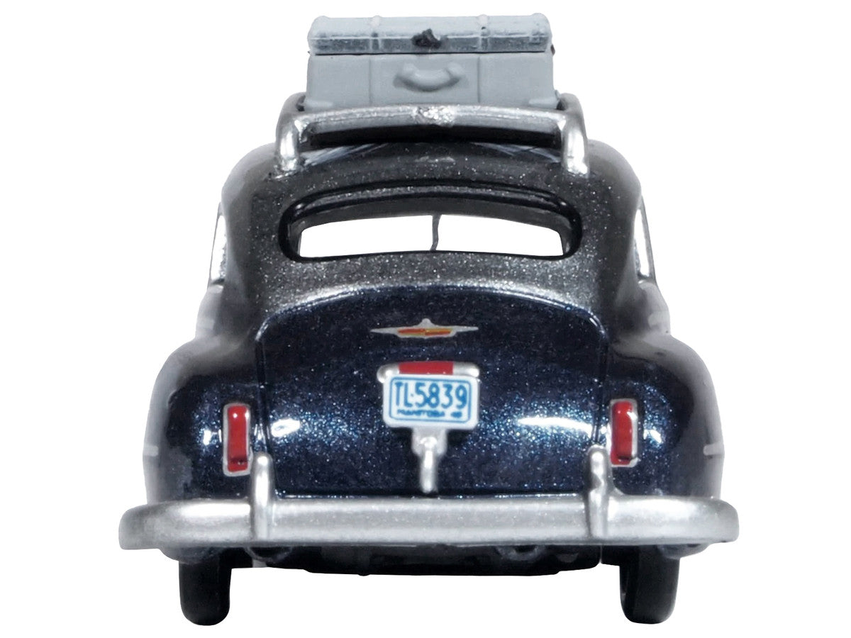 1946 DeSoto Suburban with Roof Rack and Luggage Butterfly Blue Metallic with Crystal Gray Top 1/87 (HO) Scale Diecast Model Car by Oxford Diecast by Oxford Diecast
