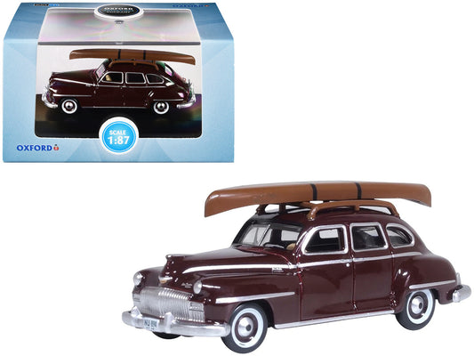1946 DeSoto Suburban with Roof Rack and Canoe Royal Maroon 1/87 (HO) Scale Diecast Model Car by Oxford Diecast by Oxford Diecast