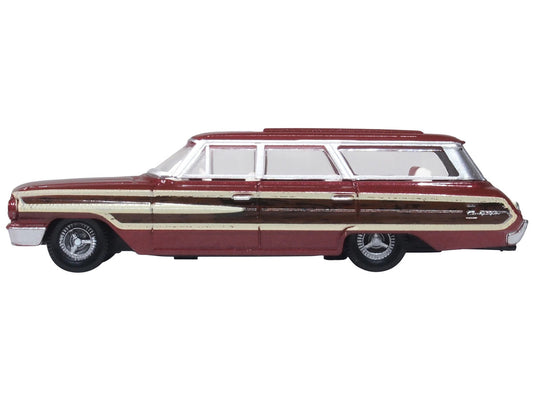 1964 Ford Country Station Wagon Squire Vintage Burgundy with Woodgrain Sides and White Interior 1/87 (HO) Scale Diecast Model Car by Oxford Diecast by Oxford Diecast