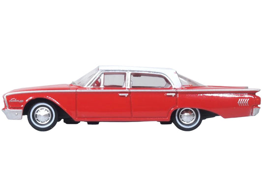 1960 Ford Fairlane Sedan 500 Monte Carlo Red with Corinthian White Top and Interior 1/87 (HO) Scale Diecast Model Car by Oxford Diecast by Oxford Diecast