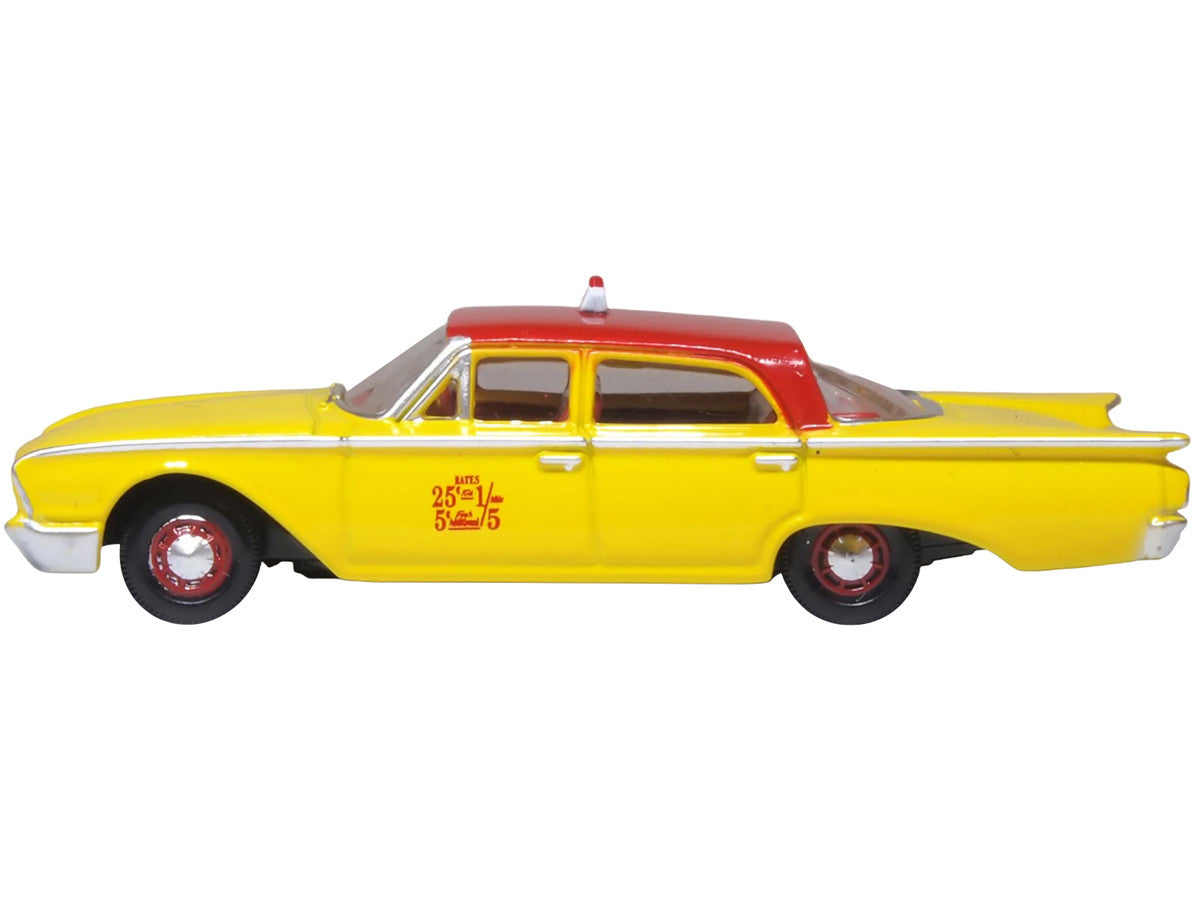 1960 Ford Fairlane Sedan "NYC Taxi" Yellow with Red Top and Interior 1/87 (HO) Scale Diecast Model Car by Oxford Diecast by Oxford Diecast