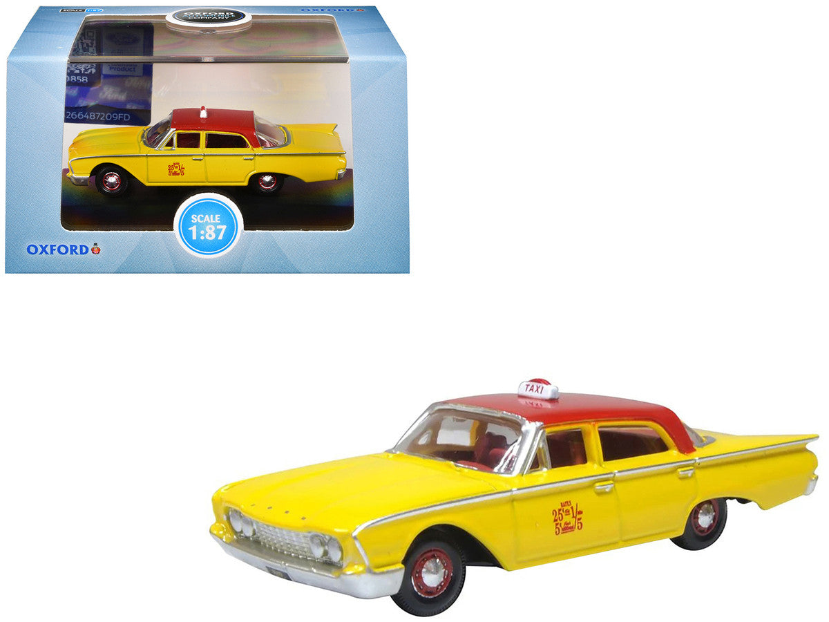 1960 Ford Fairlane Sedan "NYC Taxi" Yellow with Red Top and Interior 1/87 (HO) Scale Diecast Model Car by Oxford Diecast by Oxford Diecast