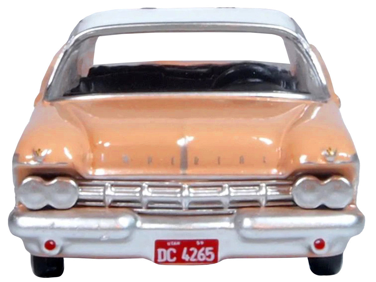 1959 Chrysler Imperial Crown 2 Door Hardtop Persian Pink with White Top 1/87 (HO) Scale Diecast Model Car by Oxford Diecast by Oxford Diecast