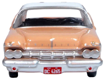 1959 Chrysler Imperial Crown 2 Door Hardtop Persian Pink with White Top 1/87 (HO) Scale Diecast Model Car by Oxford Diecast by Oxford Diecast